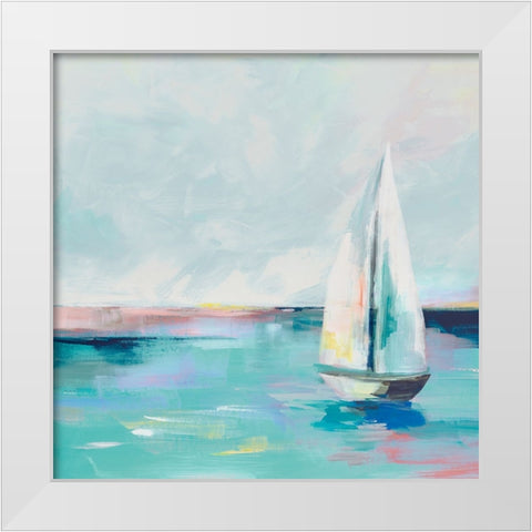 Blue Coast Sailboat White Modern Wood Framed Art Print by Ian C