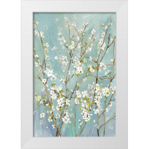 Teal Almond Blossoms White Modern Wood Framed Art Print by Jensen, Asia
