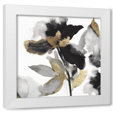 Black Petals Gold Leaves II White Modern Wood Framed Art Print by Jensen, Asia