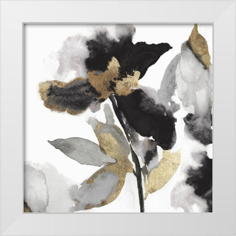 Black Petals Gold Leaves II White Modern Wood Framed Art Print by Jensen, Asia
