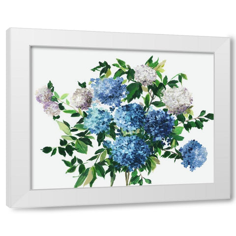Blue Petals White Modern Wood Framed Art Print by Jensen, Asia