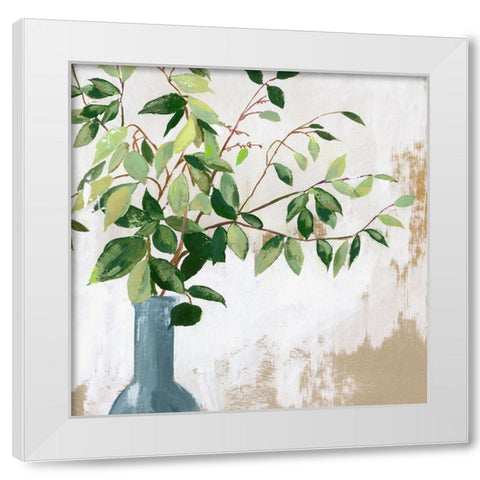 Green Fall Leaves  White Modern Wood Framed Art Print by Jensen, Asia