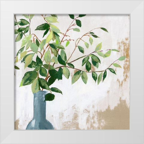 Green Fall Leaves  White Modern Wood Framed Art Print by Jensen, Asia