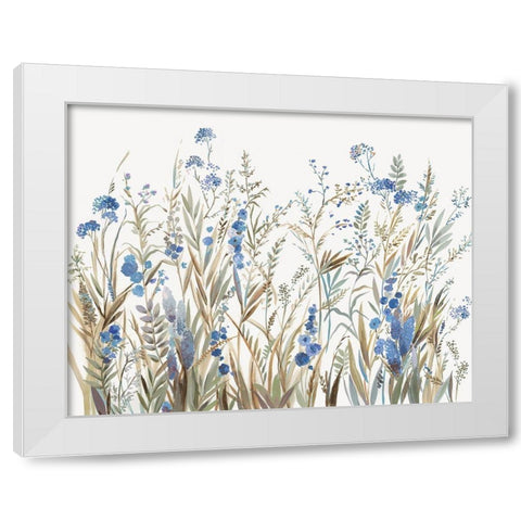 Field of Wild Blue Flowers  White Modern Wood Framed Art Print by Jensen, Asia