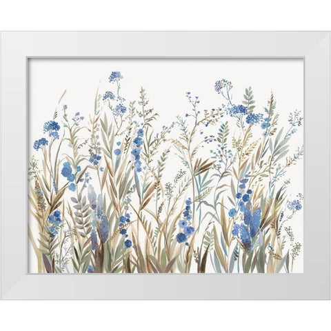 Field of Wild Blue Flowers  White Modern Wood Framed Art Print by Jensen, Asia