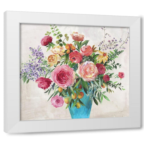 Blue Vase Florals  White Modern Wood Framed Art Print by Jensen, Asia