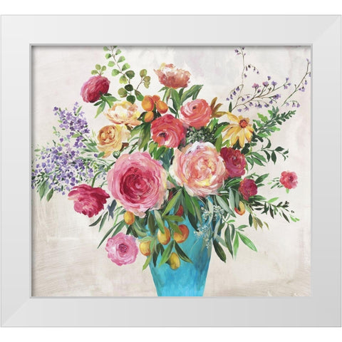 Blue Vase Florals  White Modern Wood Framed Art Print by Jensen, Asia