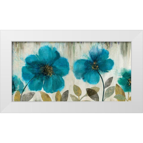 Teal Flowers White Modern Wood Framed Art Print by Jensen, Asia