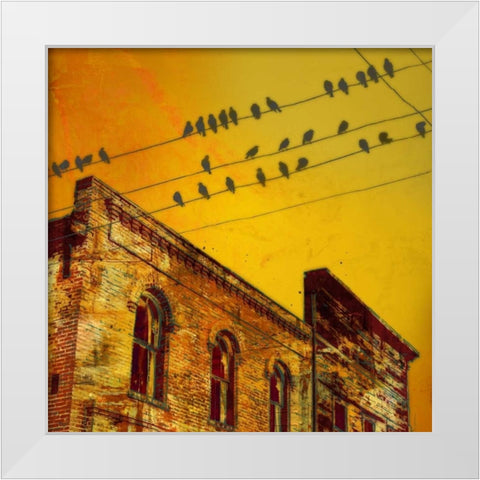 Birds on a Wire I White Modern Wood Framed Art Print by McMasters, James