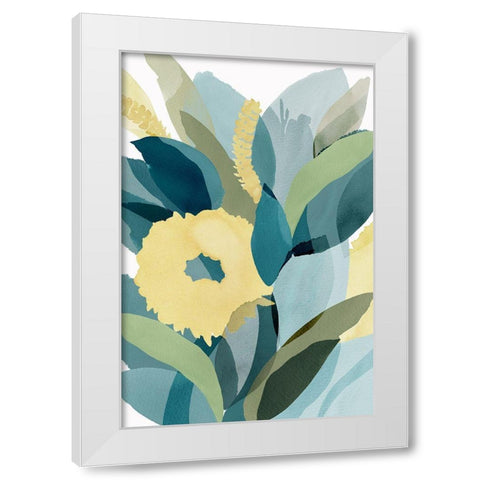 Yellow Teal Floral I White Modern Wood Framed Art Print by Kouta, Flora
