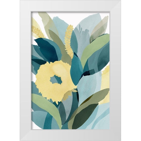 Yellow Teal Floral I White Modern Wood Framed Art Print by Kouta, Flora