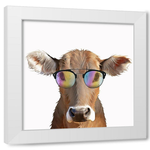 Comical Cow White Modern Wood Framed Art Print by Curinga, Kim