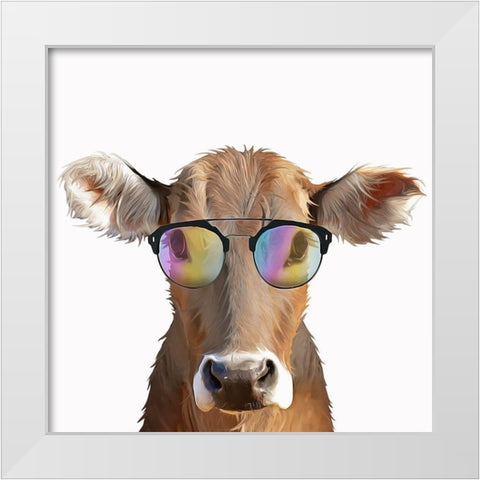 Comical Cow White Modern Wood Framed Art Print by Curinga, Kim