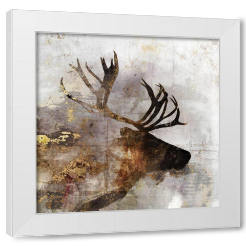 Golden Reindeer White Modern Wood Framed Art Print by Roko, Ken