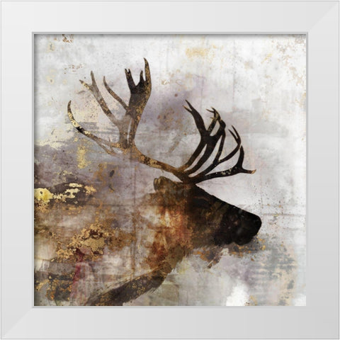 Golden Reindeer White Modern Wood Framed Art Print by Roko, Ken