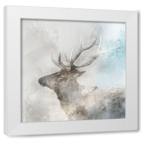 Stag Gaze I White Modern Wood Framed Art Print by Roko, Ken