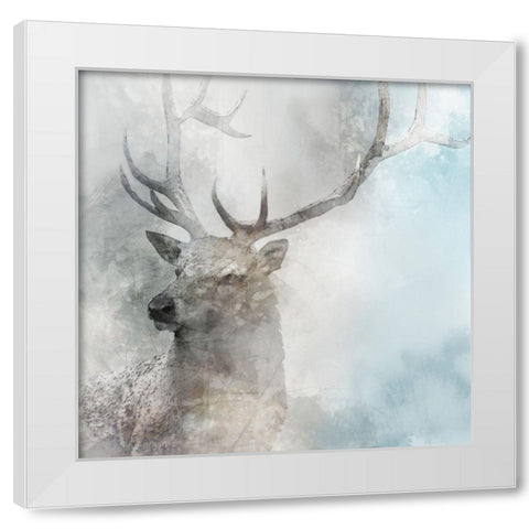 Stag Gaze II White Modern Wood Framed Art Print by Roko, Ken