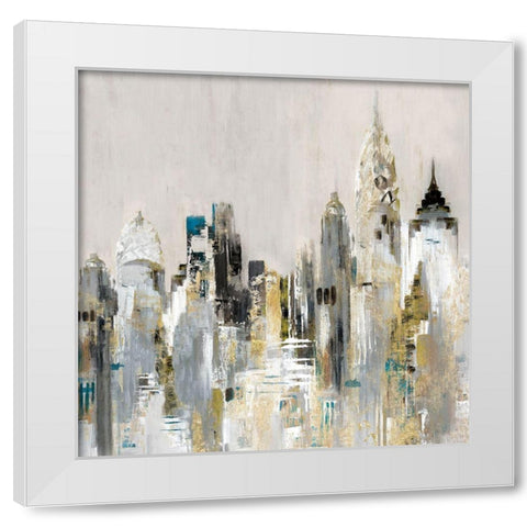 Golden Cityscape White Modern Wood Framed Art Print by Mravyan, Valeria