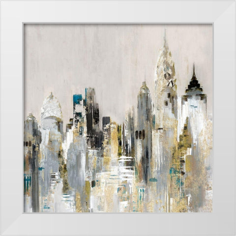 Golden Cityscape White Modern Wood Framed Art Print by Mravyan, Valeria