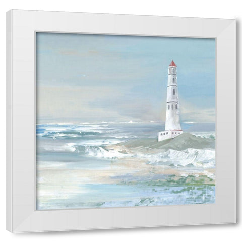 Blue Ocean Lighthouse White Modern Wood Framed Art Print by Lera