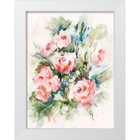 Fresh Pink Florals I  White Modern Wood Framed Art Print by Lera