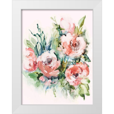 Fresh Pink Florals II White Modern Wood Framed Art Print by Lera