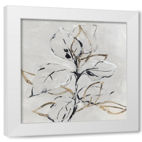 Golden Floral I  White Modern Wood Framed Art Print by Lera