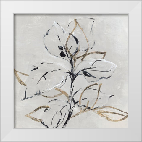 Golden Floral I  White Modern Wood Framed Art Print by Lera