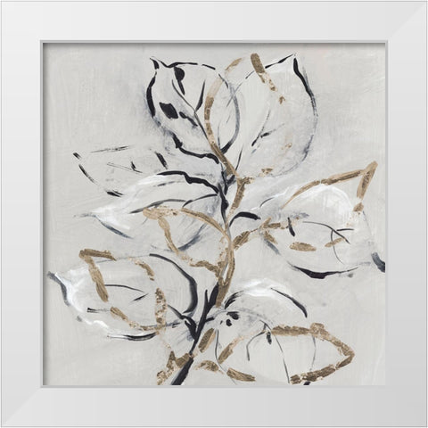 Golden Floral II  White Modern Wood Framed Art Print by Lera