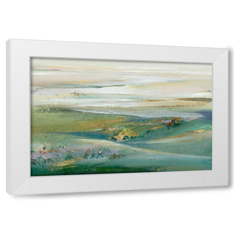 Green Sunset Pasture White Modern Wood Framed Art Print by Lera