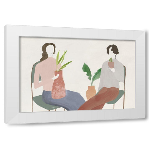 Two Girls  White Modern Wood Framed Art Print by Lily K