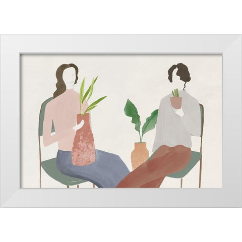 Two Girls  White Modern Wood Framed Art Print by Lily K