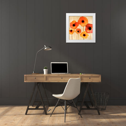 Orange Poppies II White Modern Wood Framed Art Print by Berg, Margaret