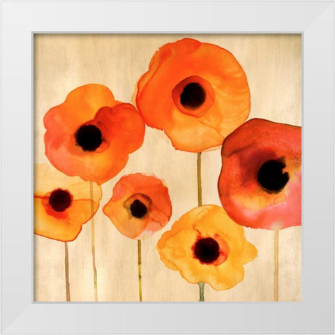 Orange Poppies II White Modern Wood Framed Art Print by Berg, Margaret