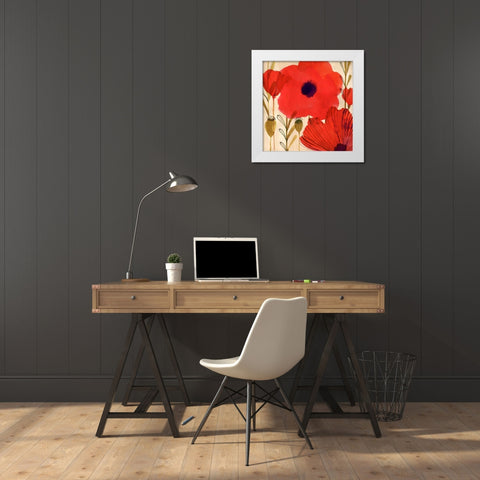Wild Poppies I White Modern Wood Framed Art Print by Berg, Margaret
