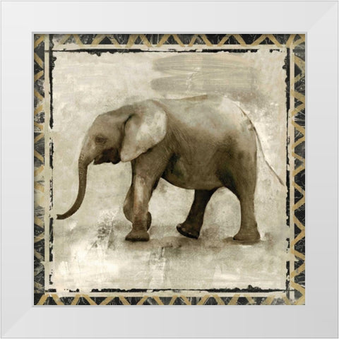 Happy Elephant White Modern Wood Framed Art Print by Woodey, Michelle