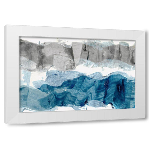 Blue and Grey Stroke  White Modern Wood Framed Art Print by Woods, Maya