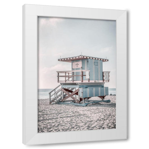 Miam Blue Beach Lifeguard Tower  White Modern Wood Framed Art Print by Haase, Andrea