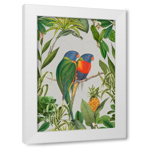 Parakeets Tropical Garden  I White Modern Wood Framed Art Print by Haase, Andrea