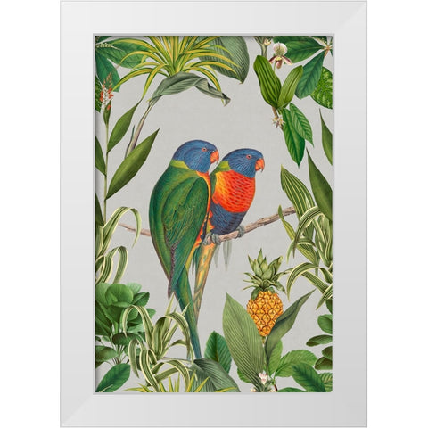 Parakeets Tropical Garden  I White Modern Wood Framed Art Print by Haase, Andrea