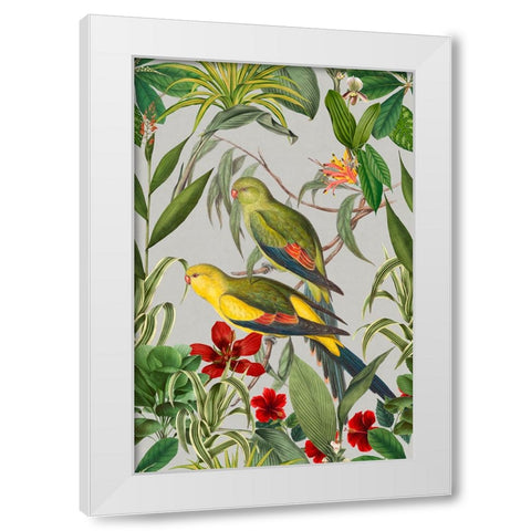 Parakeets Tropical Garden  II White Modern Wood Framed Art Print by Haase, Andrea