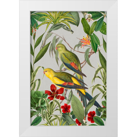 Parakeets Tropical Garden  II White Modern Wood Framed Art Print by Haase, Andrea