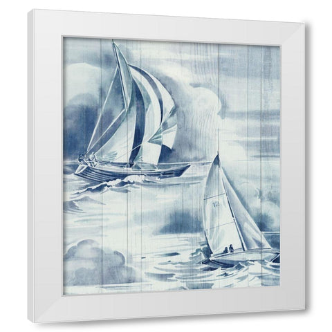 Blue Vintage Sea Life  White Modern Wood Framed Art Print by Jones, Eli
