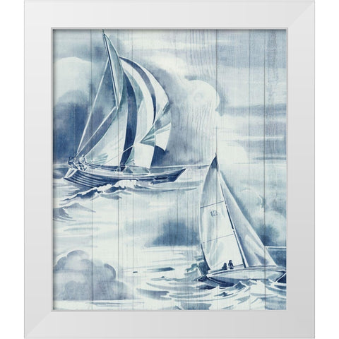 Blue Vintage Sea Life  White Modern Wood Framed Art Print by Jones, Eli