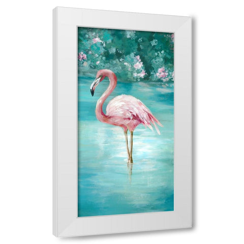 Flamingo Romance I White Modern Wood Framed Art Print by Jones, Eli