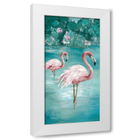 Flamingo Romance II White Modern Wood Framed Art Print by Jones, Eli