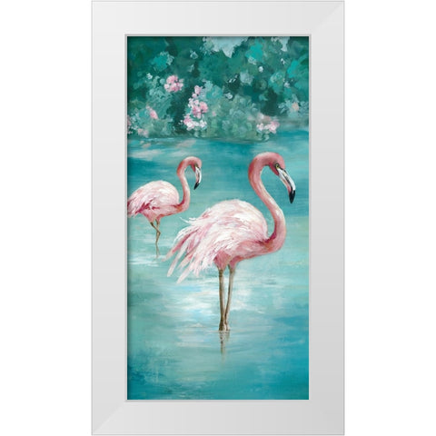Flamingo Romance II White Modern Wood Framed Art Print by Jones, Eli