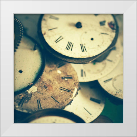 Clocks White Modern Wood Framed Art Print by Joy, Olivia