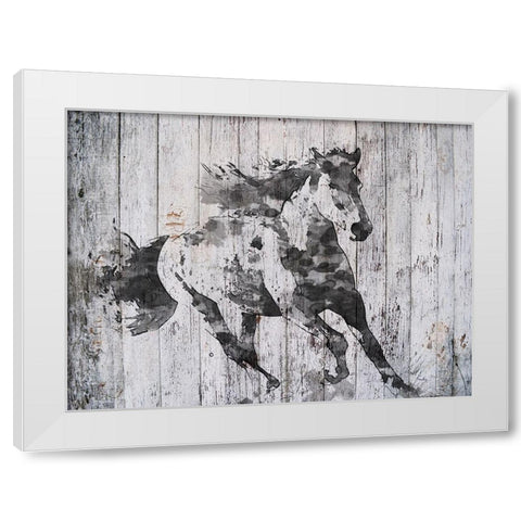 Running Black Horse White Modern Wood Framed Art Print by Orlov, Irena