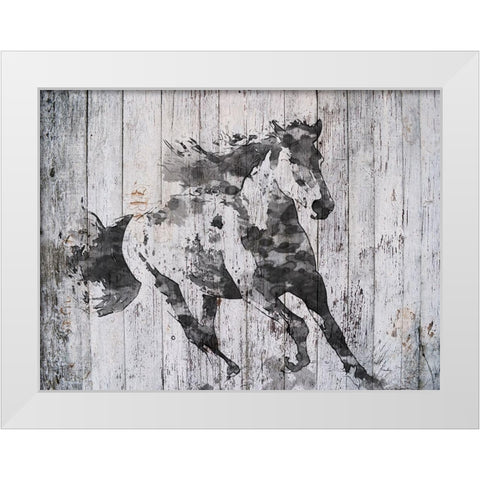 Running Black Horse White Modern Wood Framed Art Print by Orlov, Irena